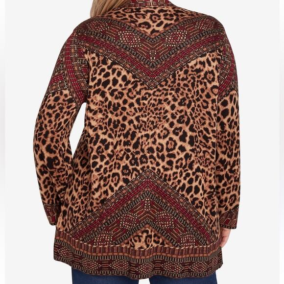 Ruby Rd. Open Front Animal Print Cardigan Sweater Large - Picture 2 of 8